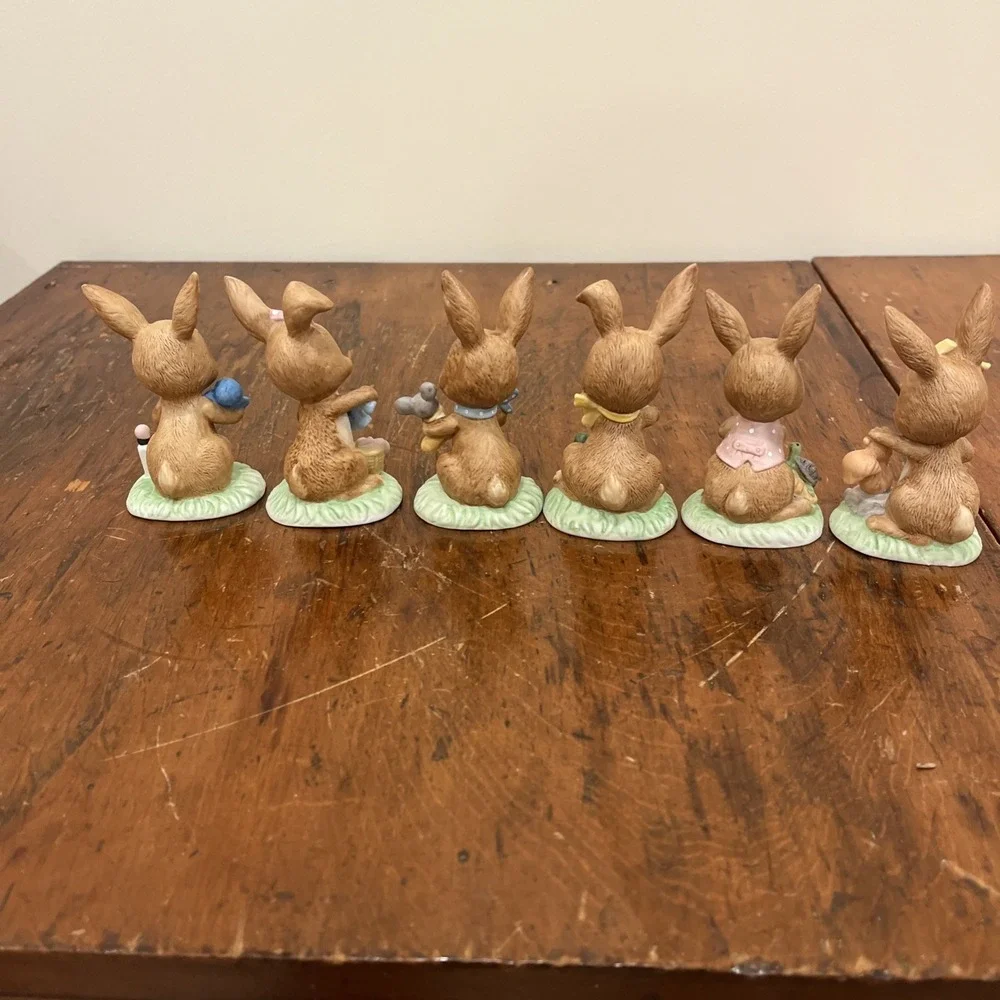 Vtg‎ 6 1980's Lefton Boy and Girl Bunnies Bunny Easter Eggs Figurines #05444
